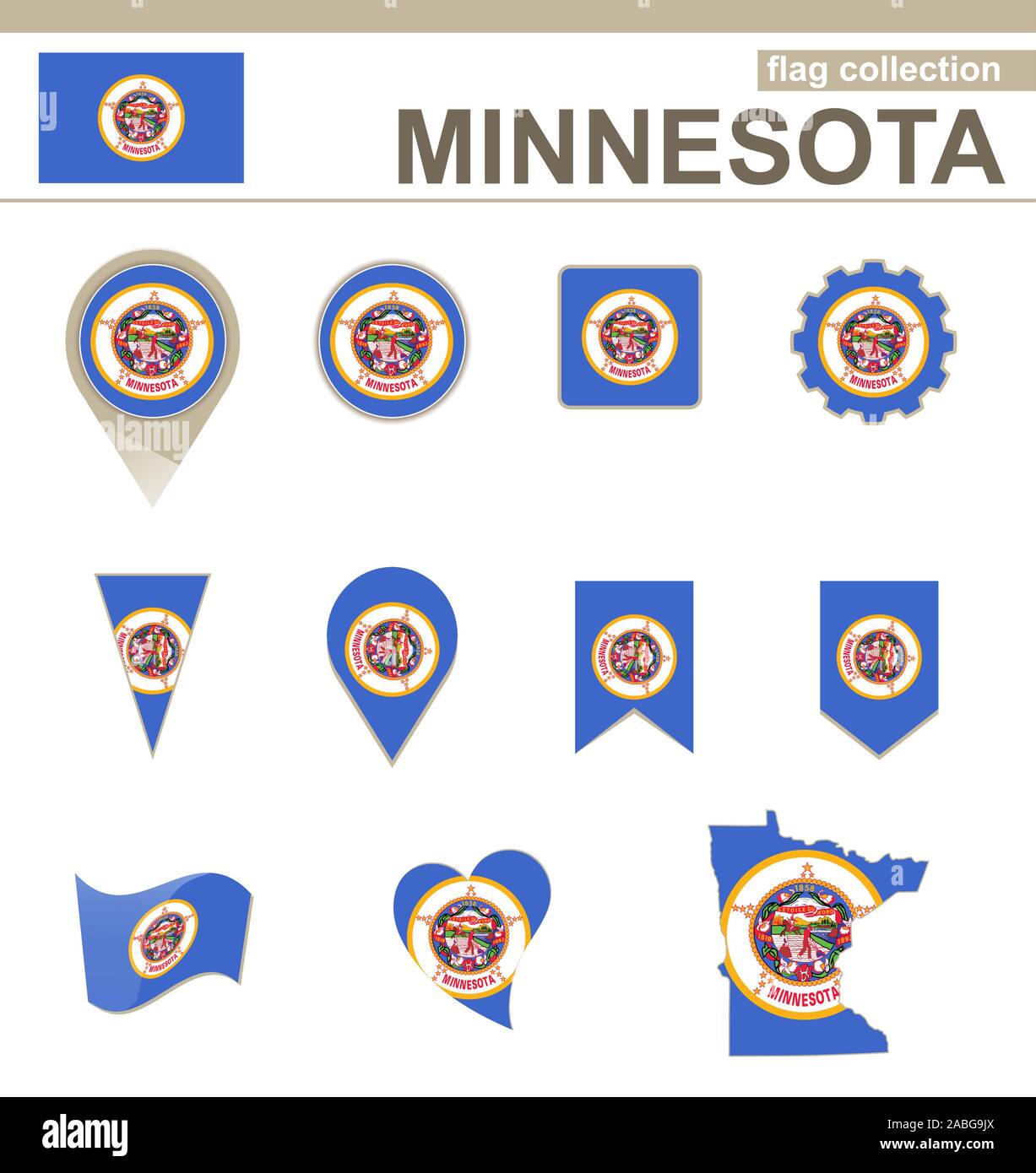 Minnesota Flagge Collection, USA Zustand, 12 Versionen Stock Vektor