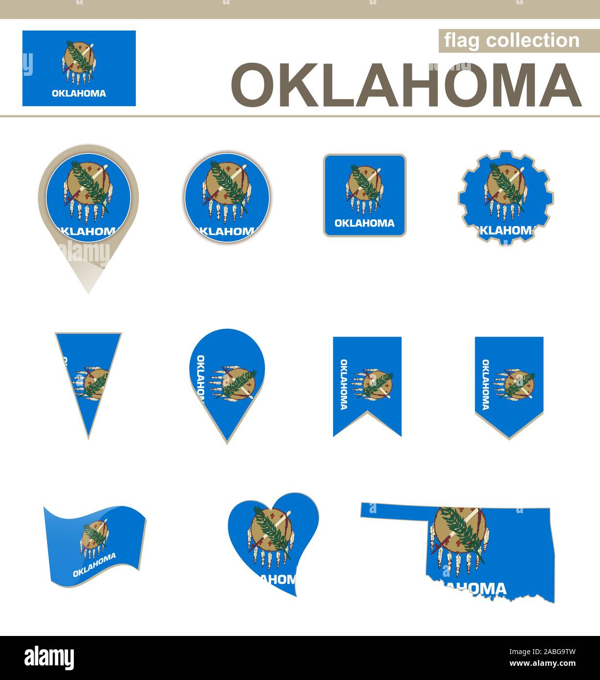 Oklahoma Flag Collection, USA Zustand, 12 Versionen Stock Vektor