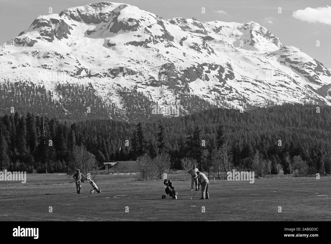 Schweizer Alsp: Der 18-Loch Golfplatz in Samedan/Celerina im Oberengadin, Kanton Graubünden'' Stockfoto