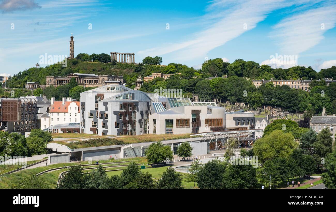 Blick auf das schottische Parlamentsgebäude in Edinburgh, Schottland, Vereinigtes Königreich Stockfoto