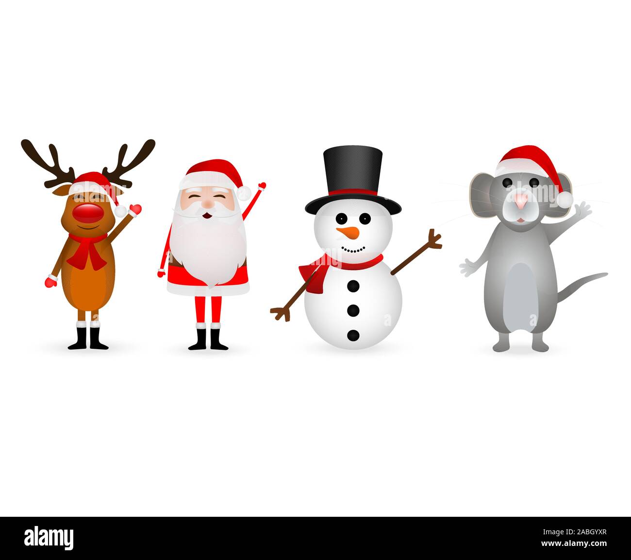 Weihnachtsmann, Weihnachten Rentier mit einem Schneemann und eine Maus auf einem weißen Stock Vektor