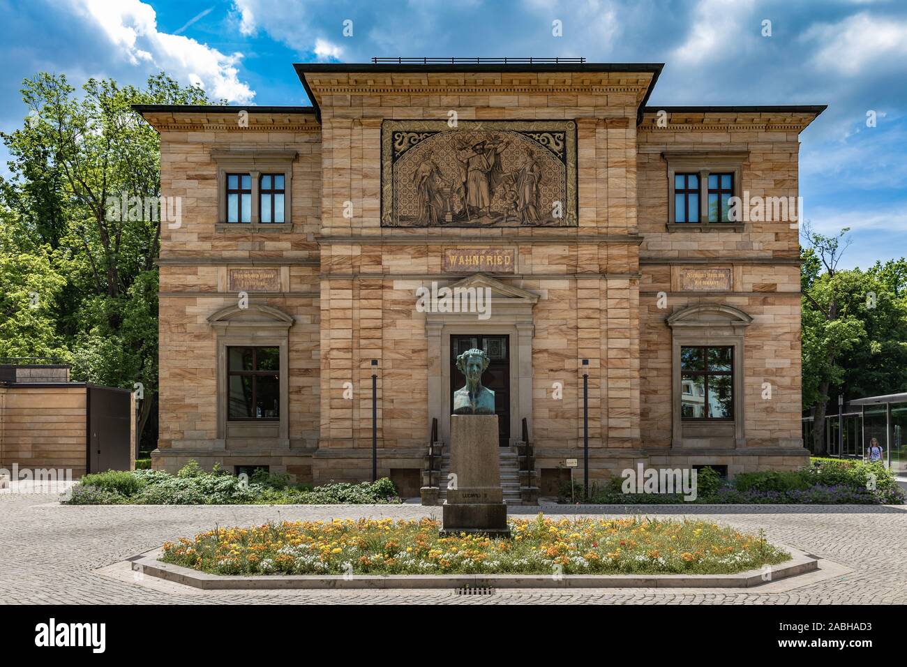 Außenansicht der Villa Wahnfried, des berühmten Musikers, Komponisten Wilhelm Richard Wagner, mit dem Status von Ludwig II., König von Bayern, Stockfoto