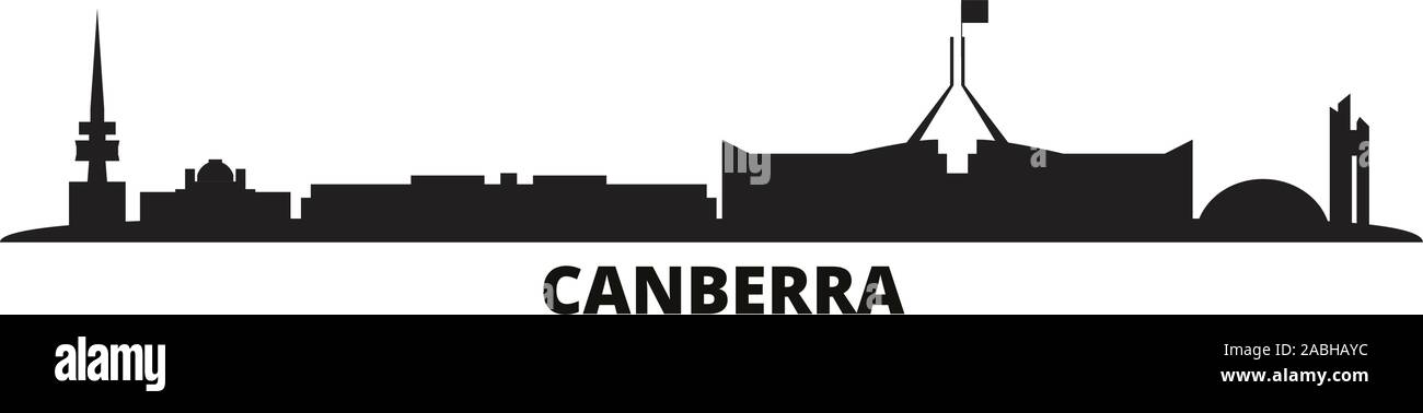 Australien, Canberra City Skyline isoliert Vector Illustration. Australien, Canberra reisen Stadtbild mit Referenzmarken Stock Vektor