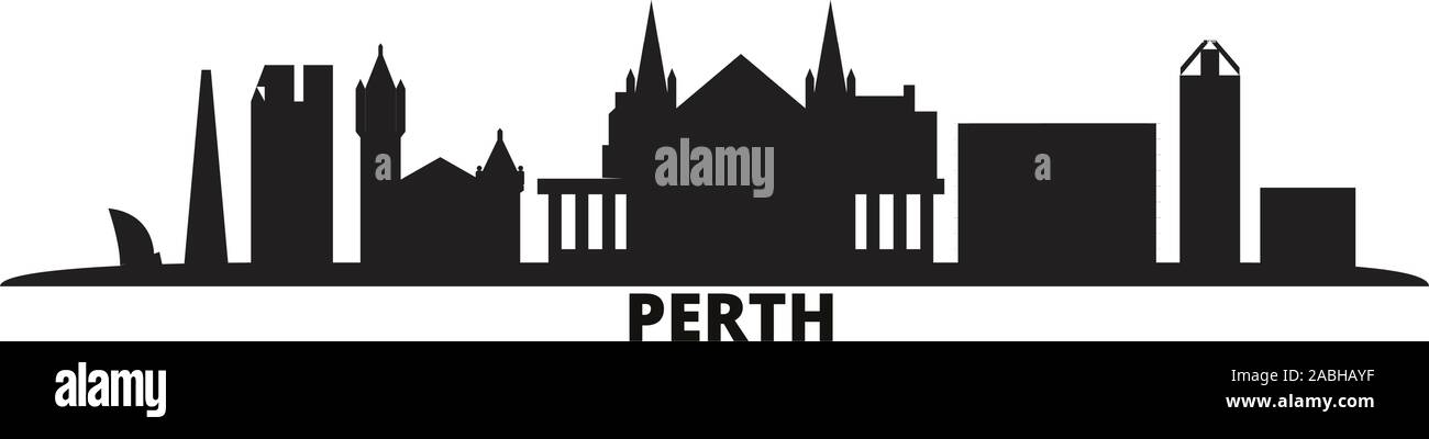 Australien, Perth Skyline der Stadt isoliert Vector Illustration. Australien, Perth reisen Stadtbild mit Referenzmarken Stock Vektor