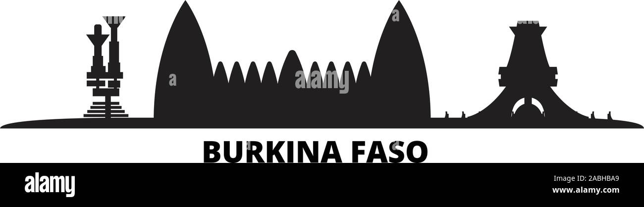 Burkina Faso Skyline der Stadt isoliert Vector Illustration. Burkina Faso reisen Stadtbild mit Referenzmarken Stock Vektor