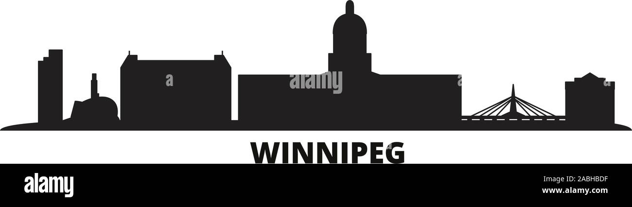 Kanada, Winnipeg Skyline der Stadt isoliert Vector Illustration. Kanada, Winnipeg reisen Stadtbild mit Referenzmarken Stock Vektor