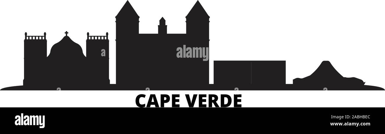 Kap Verde Skyline der Stadt isoliert Vector Illustration. Kap Verde reisen Stadtbild mit Referenzmarken Stock Vektor