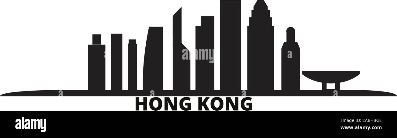 China, Hong Kong Skyline der Stadt isoliert Vector Illustration. China, Hongkong reisen Stadtbild mit Referenzmarken Stock Vektor