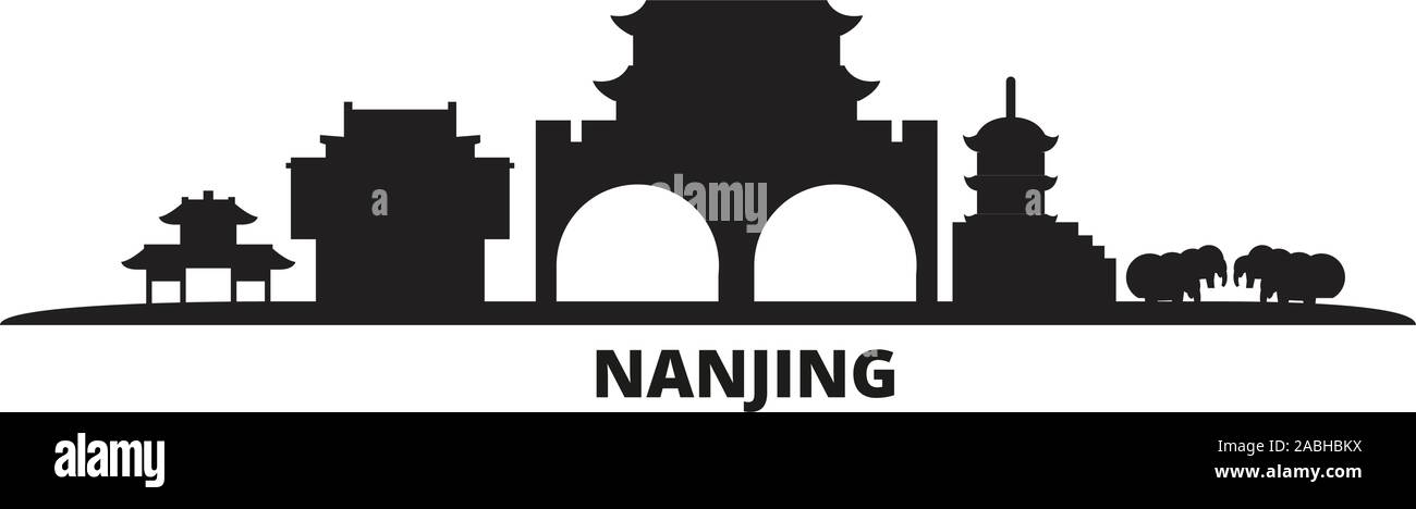 China, Nanjing Skyline der Stadt isoliert Vector Illustration. China, Nanjing reisen Stadtbild mit Referenzmarken Stock Vektor