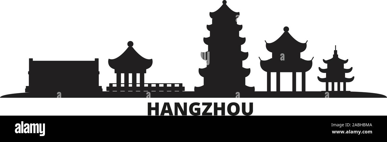 China, Hangzhou City Skyline isoliert Vector Illustration. China, Hangzhou reisen Stadtbild mit Referenzmarken Stock Vektor