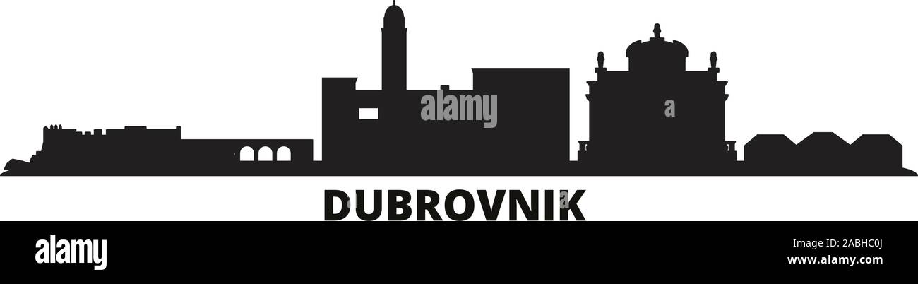 Kroatien, Dubrovnik Skyline der Stadt isoliert Vector Illustration. Kroatien, Dubrovnik reisen Stadtbild mit Referenzmarken Stock Vektor