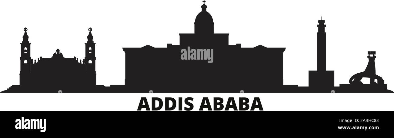 Äthiopien, Addis Abeba Skyline der Stadt isoliert Vector Illustration. Äthiopien, Addis Abeba reisen Stadtbild mit Referenzmarken Stock Vektor
