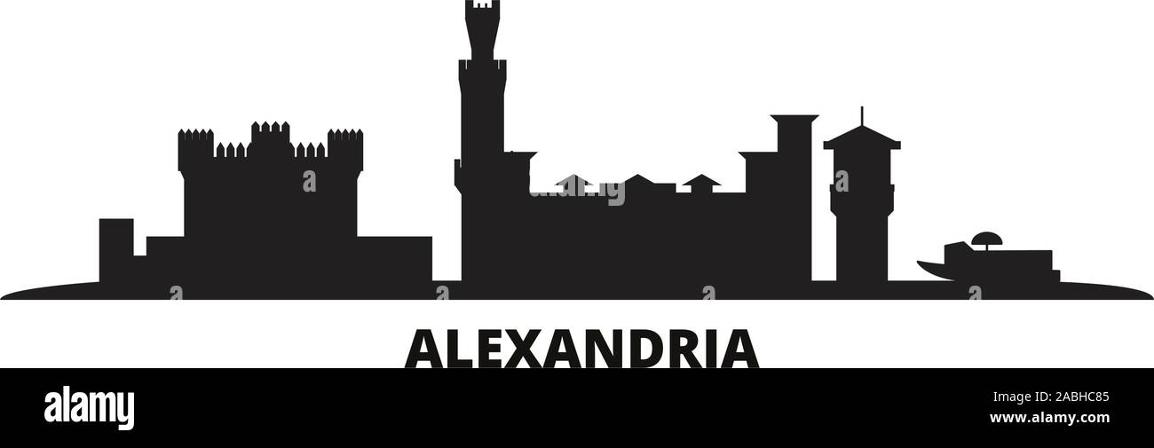 Ägypten, Alexandria Skyline der Stadt isoliert Vector Illustration. Ägypten, Alexandria reisen Stadtbild mit Referenzmarken Stock Vektor