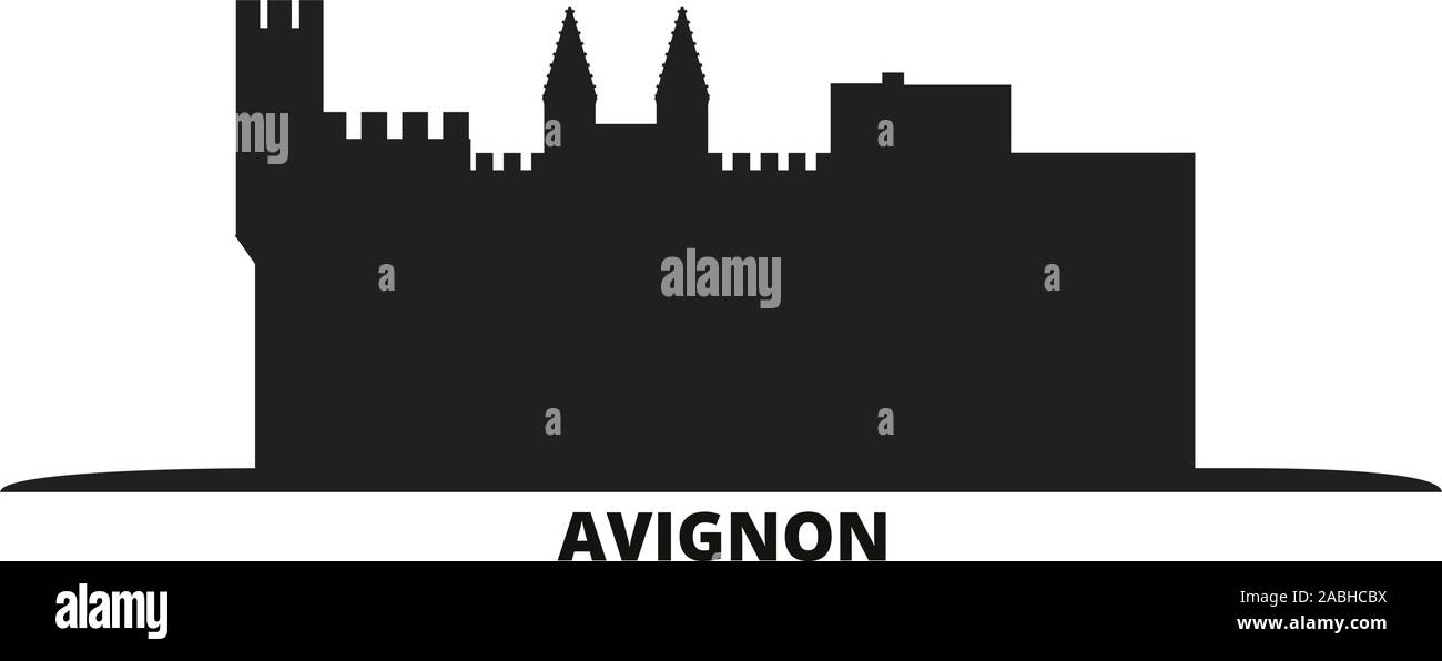 Frankreich, Avignon Wahrzeichen der Skyline der Stadt isoliert Vector Illustration. Frankreich, Avignon reisen Sehenswürdigkeit Stadtbild mit Referenzmarken Stock Vektor