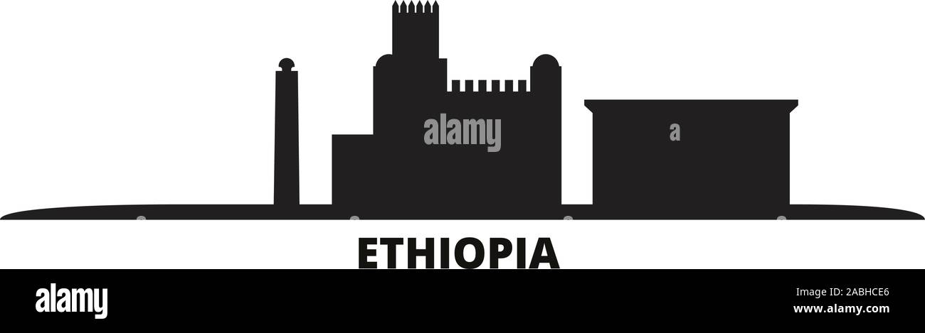 Äthiopien Skyline der Stadt isoliert Vector Illustration. Äthiopien reisen Stadtbild mit Referenzmarken Stock Vektor