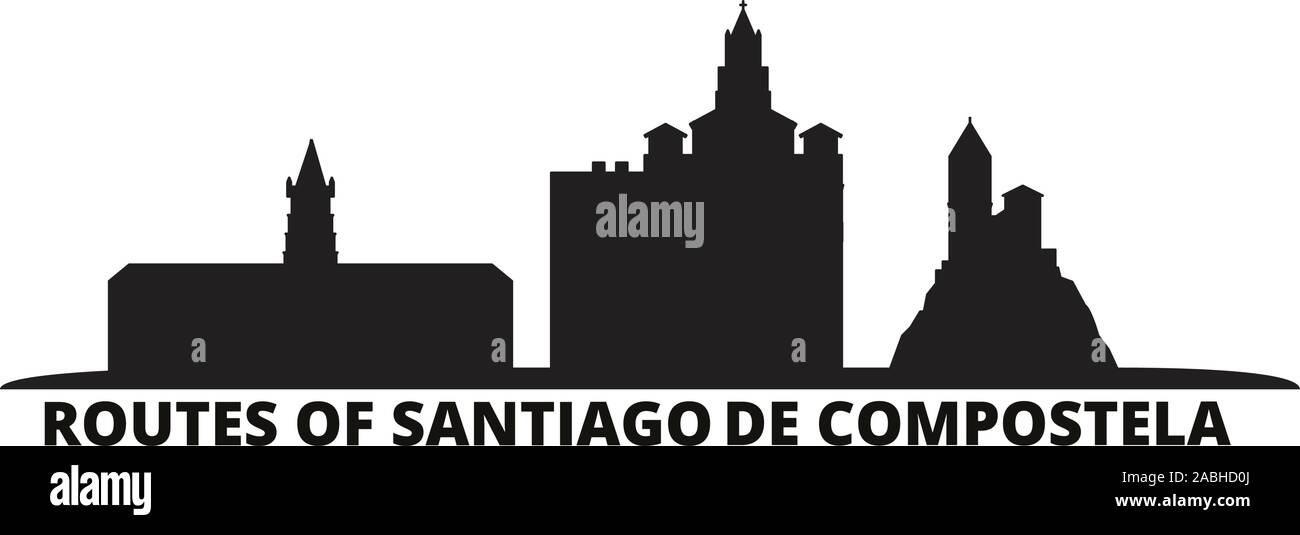 Frankreich, Routen von Santiago De Compostela Skyline der Stadt isoliert Vector Illustration. Frankreich, Routen von Santiago De Compostela reisen Stadtbild mit Lan Stock Vektor