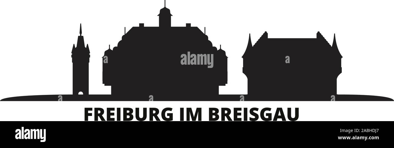 Deutschland, Freiburg im Breisgau Skyline der Stadt isoliert Vector Illustration. Deutschland, Freiburg im Breisgau reisen Stadtbild mit Referenzmarken Stock Vektor