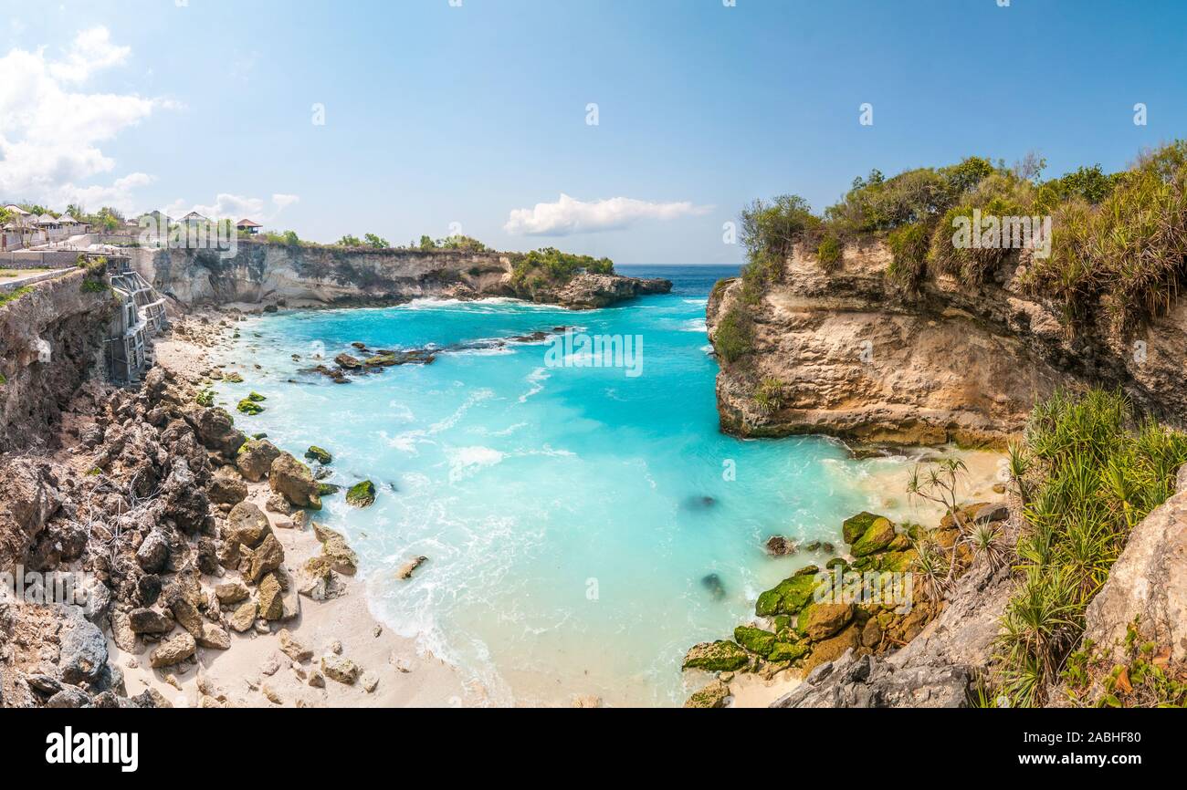 Panoramaaussicht, Blaue Lagune, Nusa Ceningan, Bali, Indonesien Stockfoto
