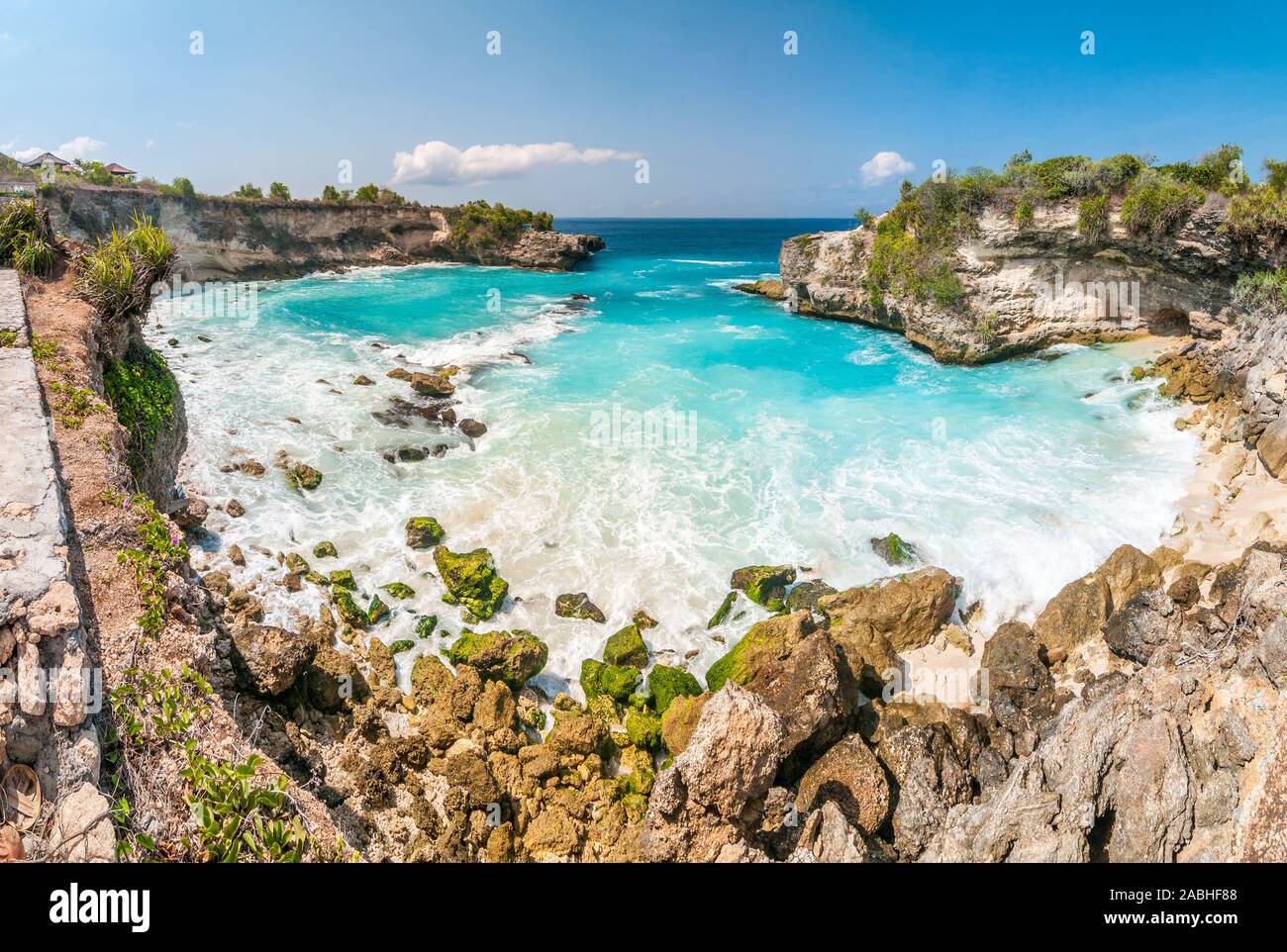 Panoramaaussicht, Blaue Lagune, Nusa Ceningan, Bali, Indonesien Stockfoto