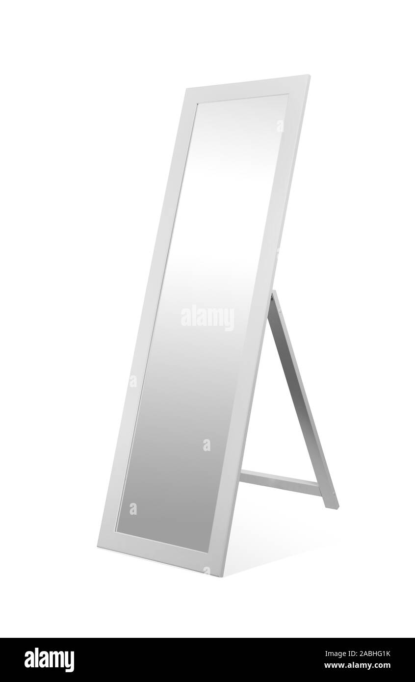 Holz- Weiße rechteckige Spiegel auf weißem Hintergrund Stockfoto