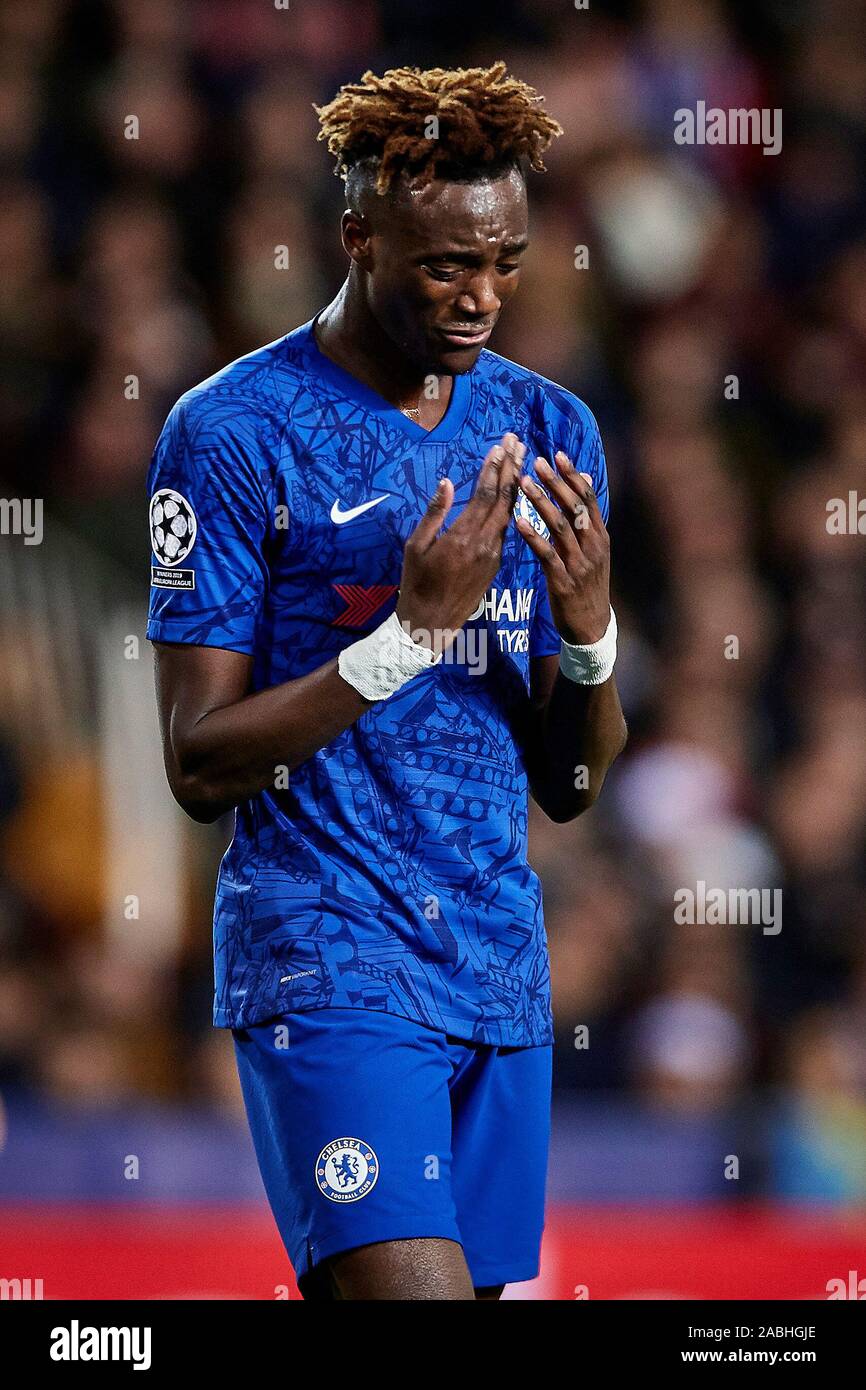 Mestalla, Valencia, Spanien. 27 Nov, 2019. UEFA Champions League Fußball -, Valencia gegen Chelsea; Tammy Abraham von Chelsea reagiert auf ein verfehltes Ziel Chance - Redaktionelle Verwendung Credit: Aktion plus Sport/Alamy leben Nachrichten Stockfoto