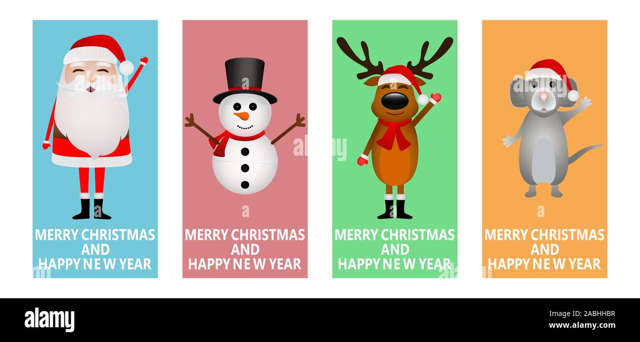 Weihnachtsmann, Weihnachten Rentier mit einem Schneemann und einer Maus Stock Vektor