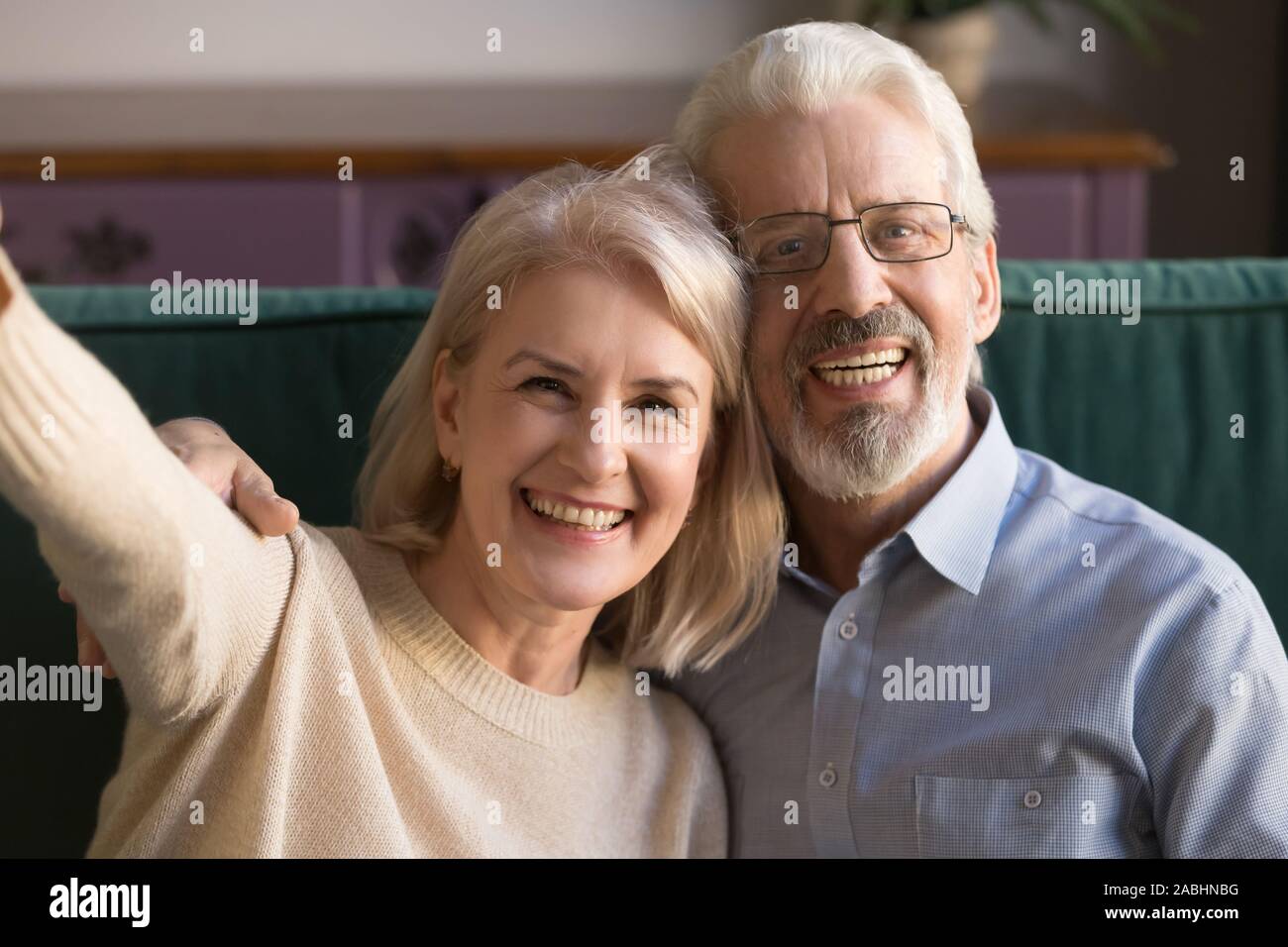 Ältere Paare, Porträt, Ansicht von web kamera Stockfoto