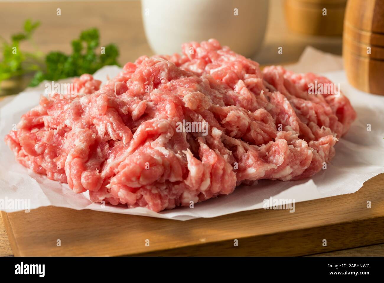 Rohe Rote organische Masse Schweinefleisch bereit zu Kochen Stockfoto