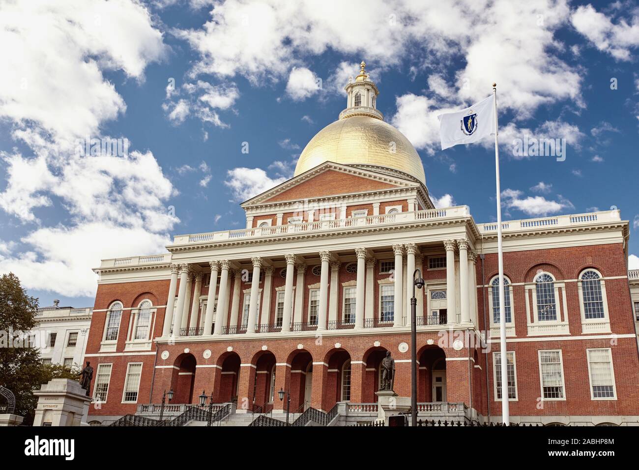 Die Außenseite des Massachusetts State House Capitol im Stadtzentrum von Boston. USA Stockfoto