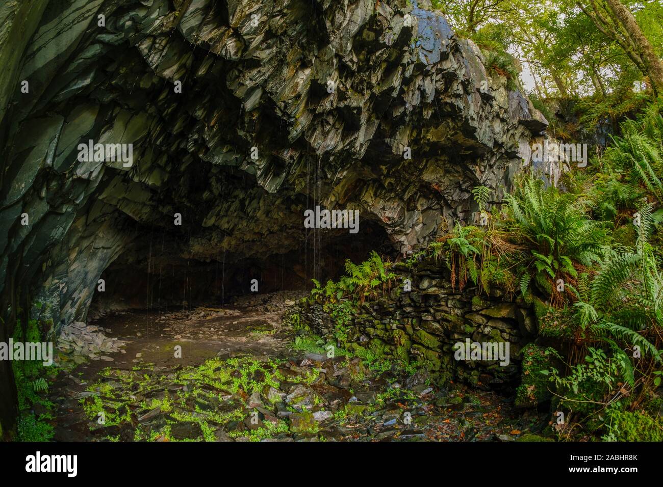 Millican Daltons Höhle, Schloss Crag, Lake District Stockfoto