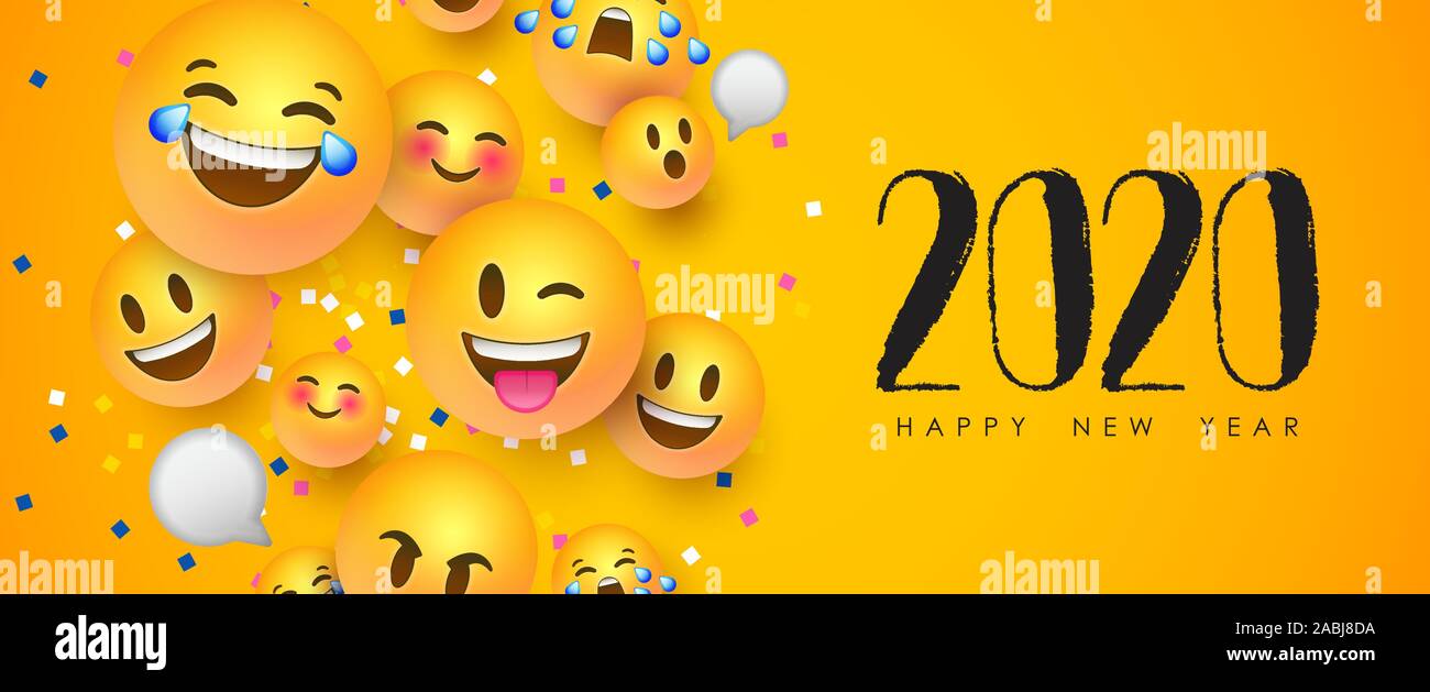 Frohes Neues Jahr 2020 Grußkarten lustige 3dsmiley soziale Symbole