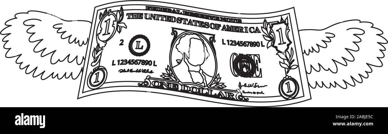 Dies ist eine Abbildung der gefiederten Verformt 1 Dollar Note Stock Vektor
