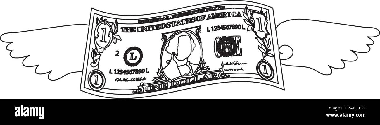 Dies ist eine Abbildung der gefiederten Verformt 1 Dollar Note Stock Vektor