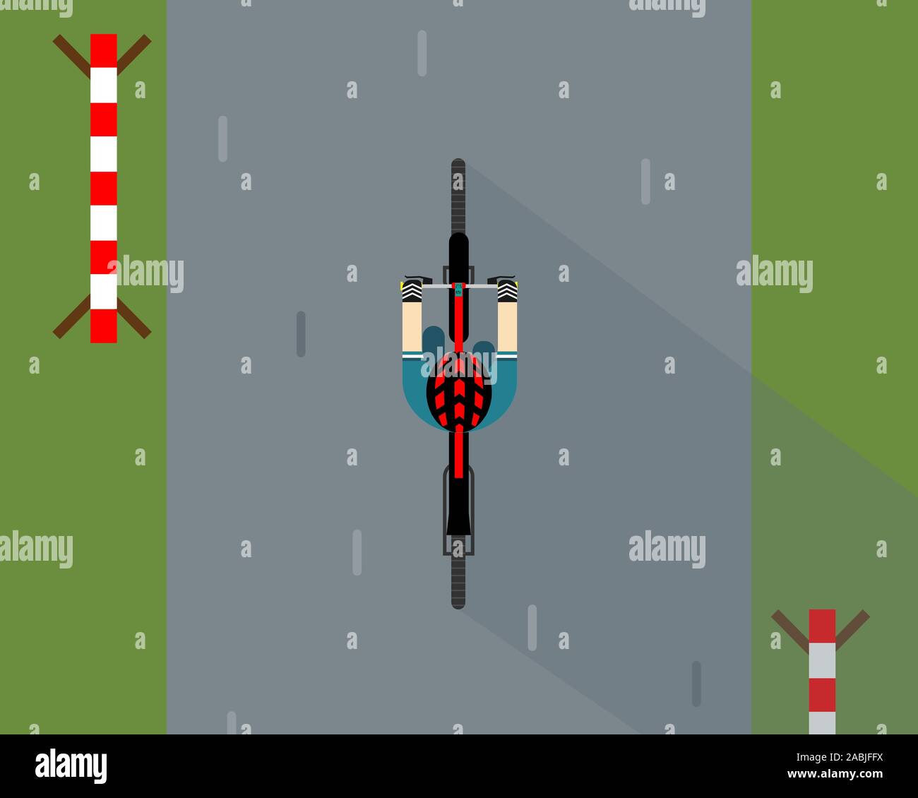 Ein Radfahrer in einen Helm. Blick von oben. Vector Illustration in einem flachen Stil. Stock Vektor