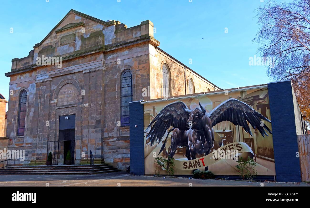 Geflügelte Ox-Kunstwerke, St. Lukes, Bar und Küche, 17 Bain St, Calton, Glasgow G40 2JZ Stockfoto