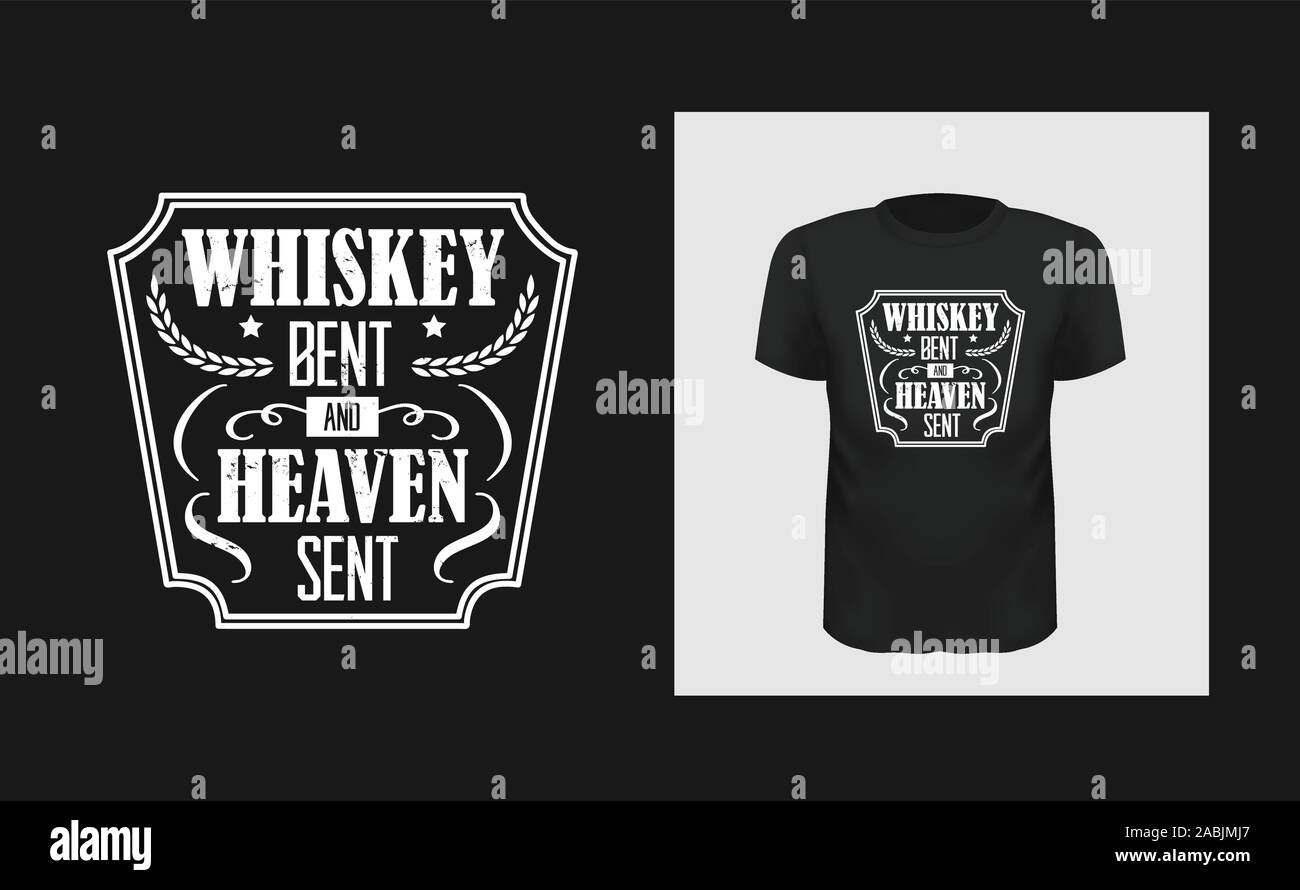 Whisky t-shirt Design. Kreative bold Typografie für schwarze Kleid Mock up. Weiß grunge Textur bar Logo. Trendy Phrase auf Short Sleeve Shirt. Stock Vektor