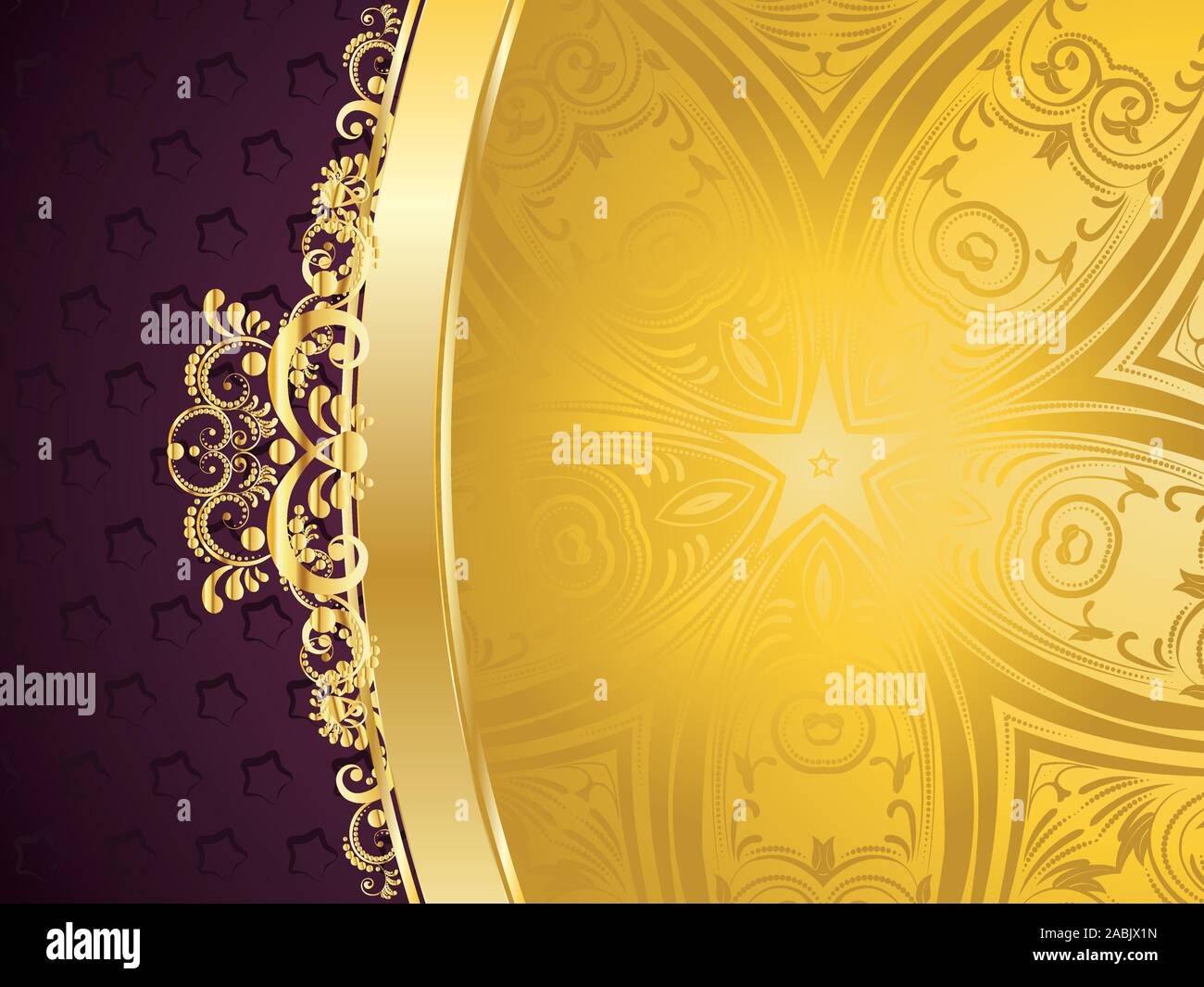 Vintage lila Hintergrund mit dekorativen Gold Ribbon und floralen Ornament. Stock Vektor