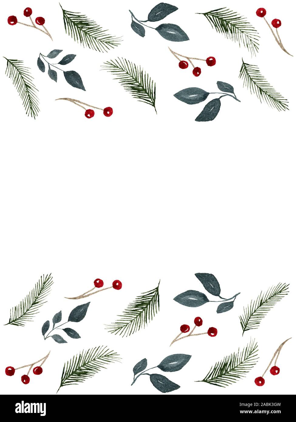 Christmas Frame Vorlage kopieren mit Platz für Text, Aquarell Tannenbaum Stockfoto