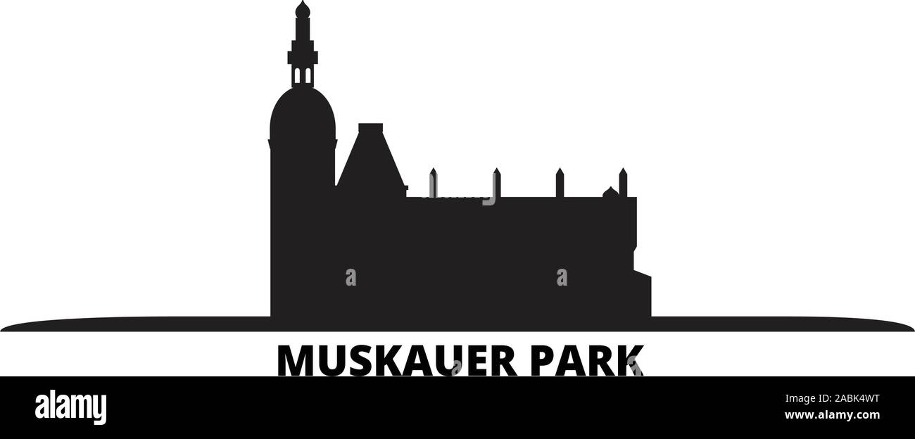 Deutschland, Muskauer Parki Skyline der Stadt isoliert Vector Illustration. Deutschland, Muskauer Parki reisen Stadtbild mit Referenzmarken Stock Vektor