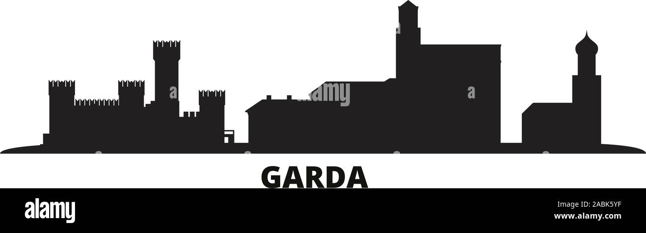 Italien, Gardasee Skyline der Stadt isoliert Vector Illustration. Italien, Gardasee reisen Stadtbild mit Referenzmarken Stock Vektor