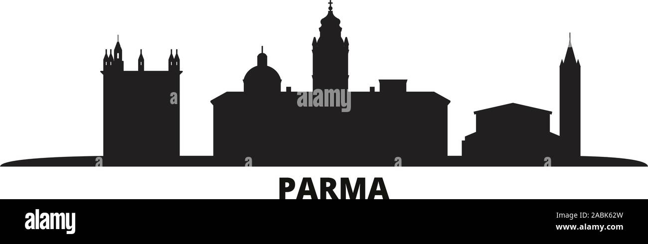 Italien, Parma Skyline der Stadt isoliert Vector Illustration. Italien, Parma reisen Stadtbild mit Referenzmarken Stock Vektor