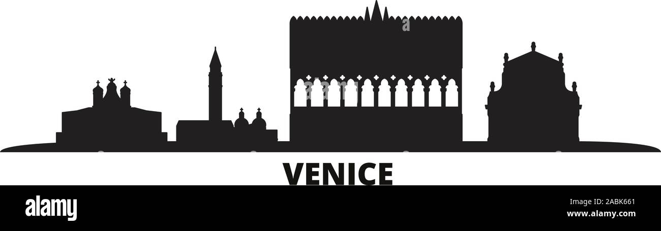 Italien, Venedig Sehenswürdigkeiten Skyline der Stadt isoliert Vector Illustration. Italien, Venedig reisen Sehenswürdigkeit Stadtbild mit Referenzmarken Stock Vektor