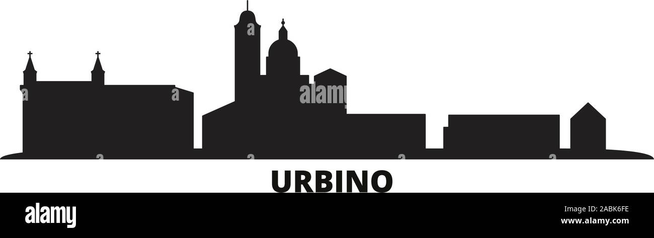 Italien, Urbino Stadt Skyline der Stadt isoliert Vector Illustration. Italien, Urbino Stadt Stadtbild mit Referenzmarken Stock Vektor