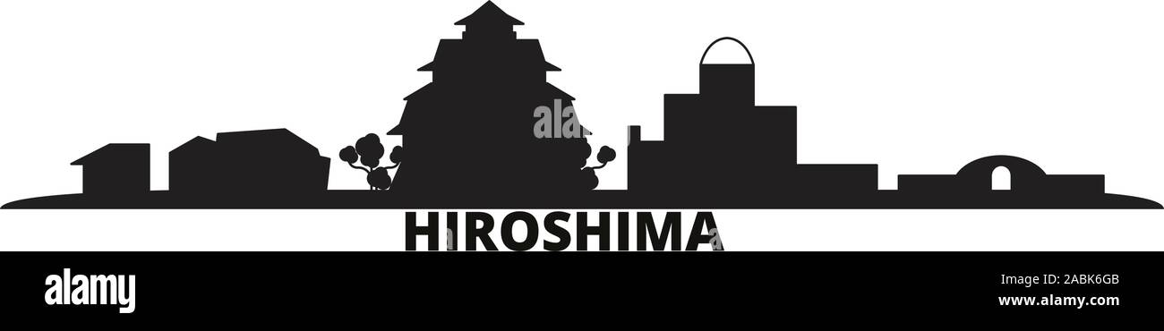 Japan, Hiroshima City Skyline isoliert Vector Illustration. Japan, Hiroshima reisen Stadtbild mit Referenzmarken Stock Vektor