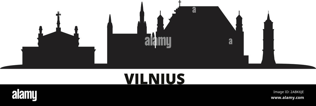 Litauen, Vilnius City Skyline isoliert Vector Illustration. Litauen, Vilnius reisen Stadtbild mit Referenzmarken Stock Vektor