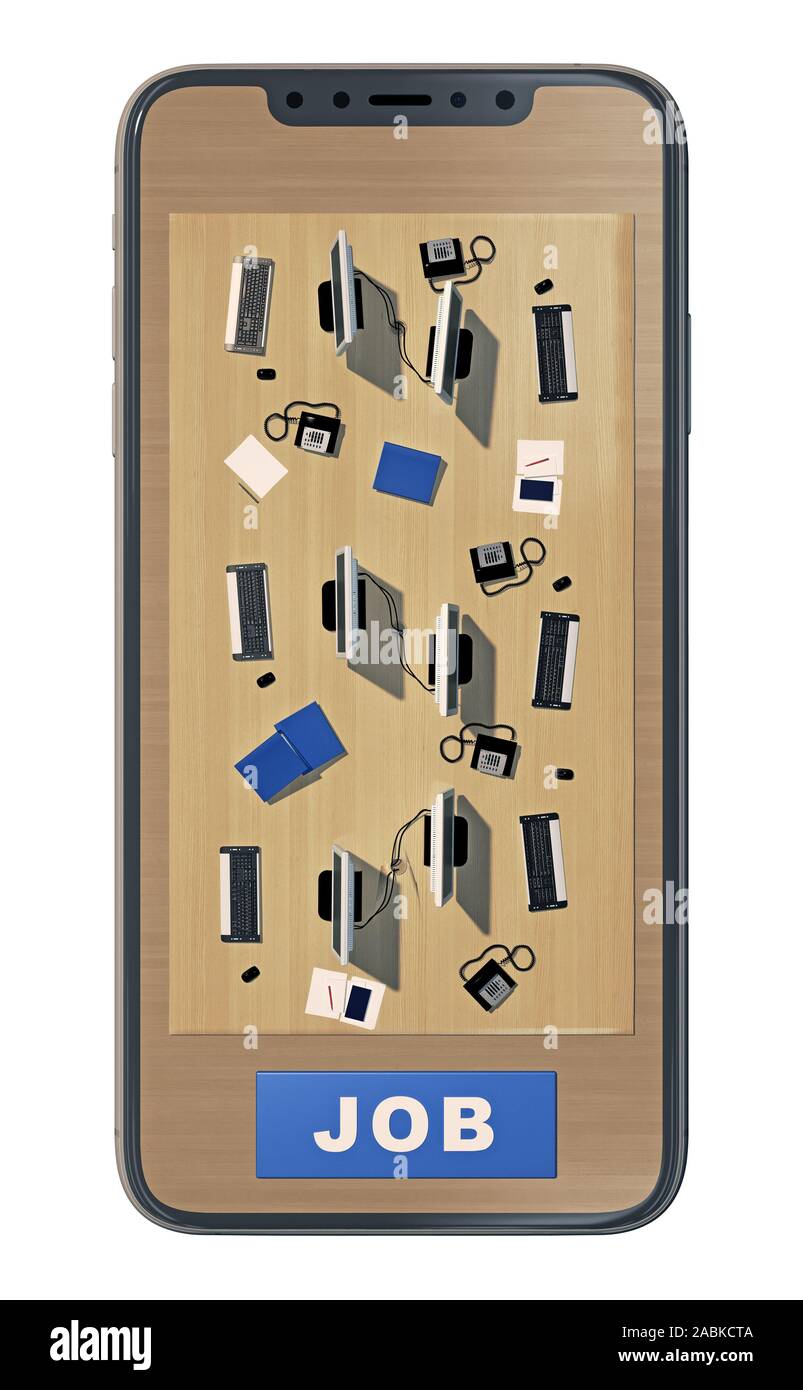 Büro der Bildschirm des Smartphones Ansicht von oben. 3d rendeing Stockfoto