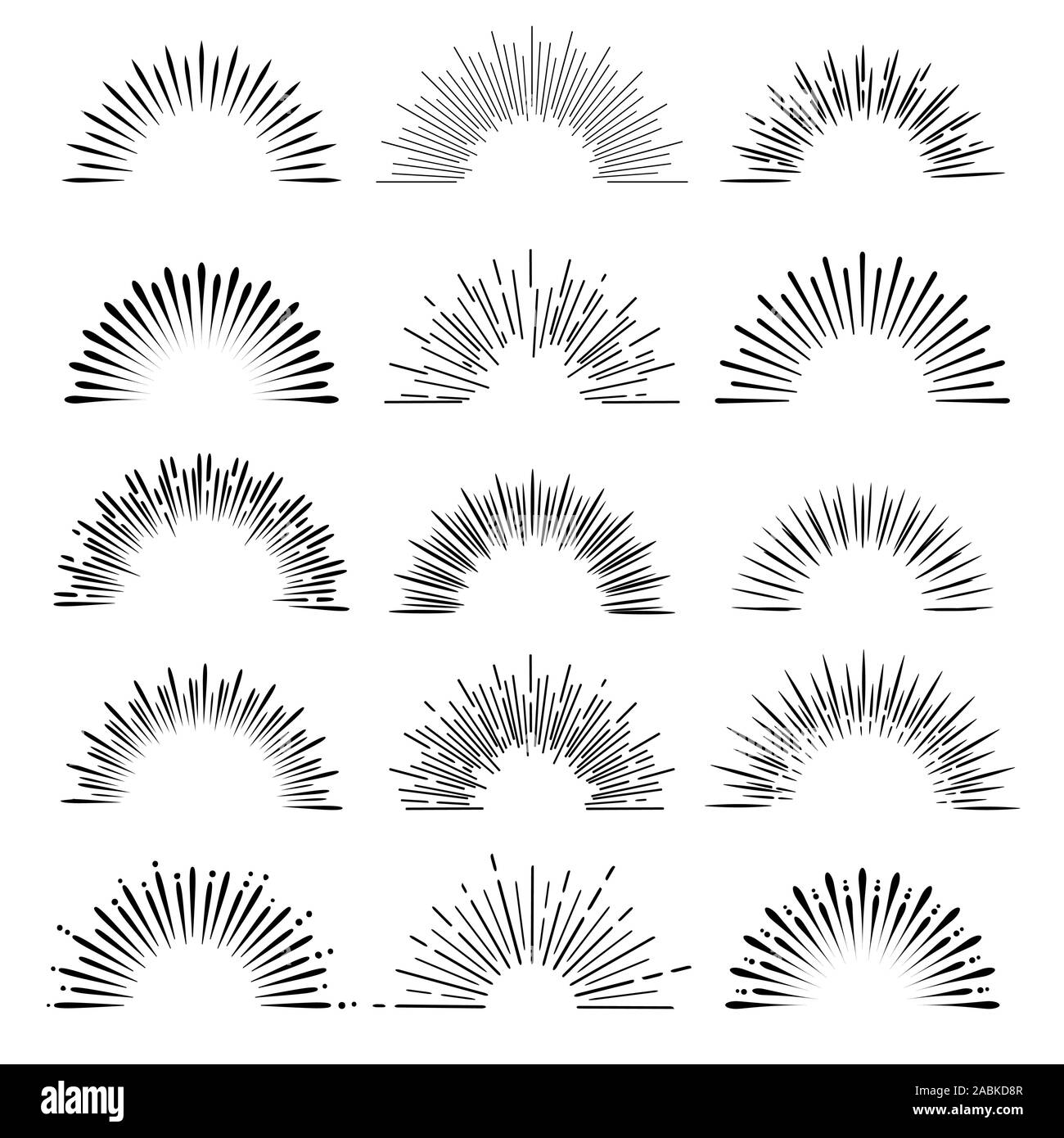 Sunrise Strahlen und sunburst Lichter gesetzt. Vector Illustration. Stock Vektor