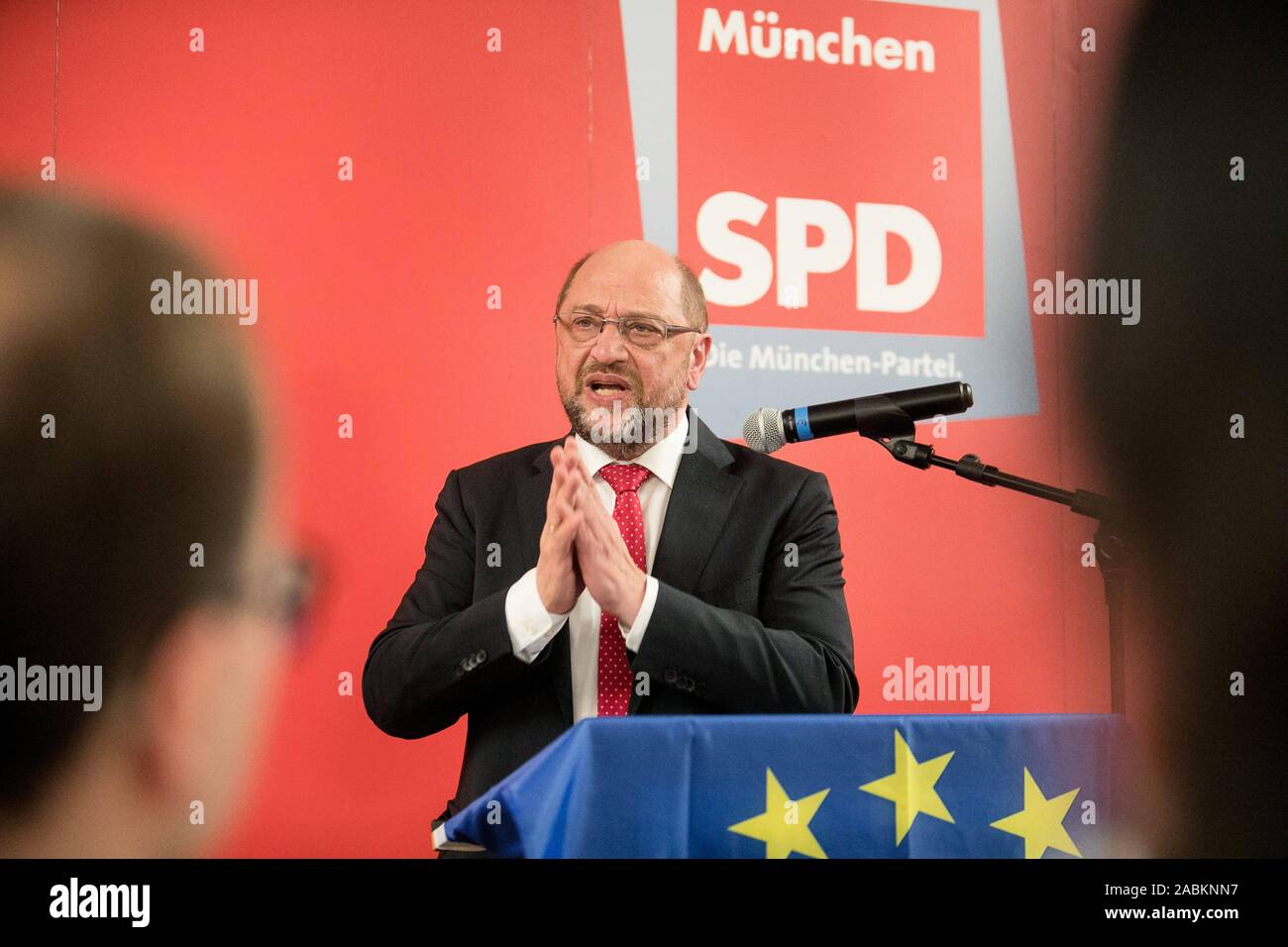 Martin Schulz (SPD) spricht an der Europäischen politischen Veranstaltung "Europa ist die Antwort auf die "Echardinger Einkehr" in Bad-Kreuther-Straße 8 in München. [Automatisierte Übersetzung] Stockfoto