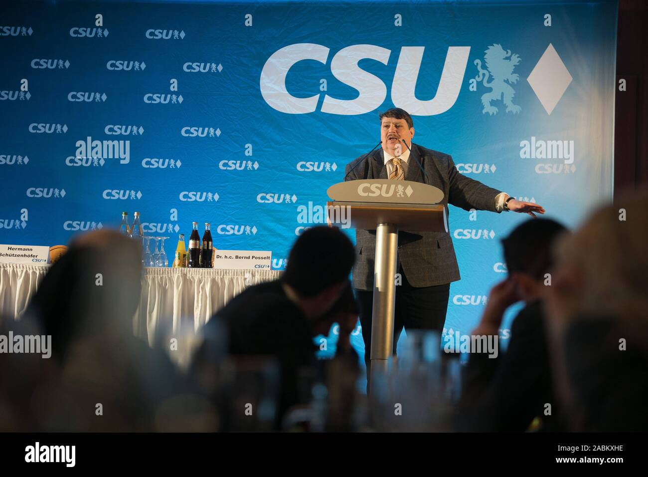 Bernd Posselt, Spitzenkandidat der Muenchner CSU für das Europäische Parlament, an der Central European Demonstration der Münchner CSU im hofbräukeller. [Automatisierte Übersetzung] Stockfoto