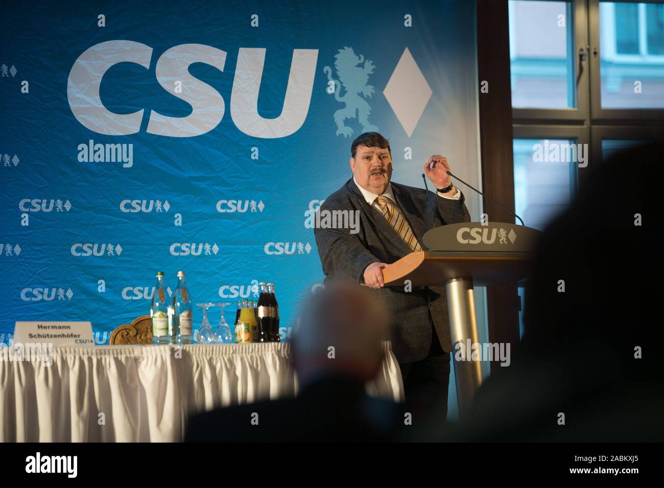 Bernd Posselt, Spitzenkandidat der Muenchner CSU für das Europäische Parlament, an der Central European Demonstration der Münchner CSU im hofbräukeller. [Automatisierte Übersetzung] Stockfoto